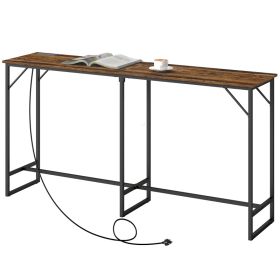 70" Bar Table with Charging Station, Industrial Rectangular Bar Height Pub Table with Steel Frame, Rustic Brown (Option: Rustic Brown-990x480x140 mm)