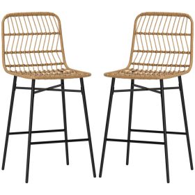 Rattan Counter Bar Stools Set of 2, 26" Counter Height Barstools with Back, Bar Chairs for Kitchen Island, Brown (Option: Brown-710x520x390 mm)